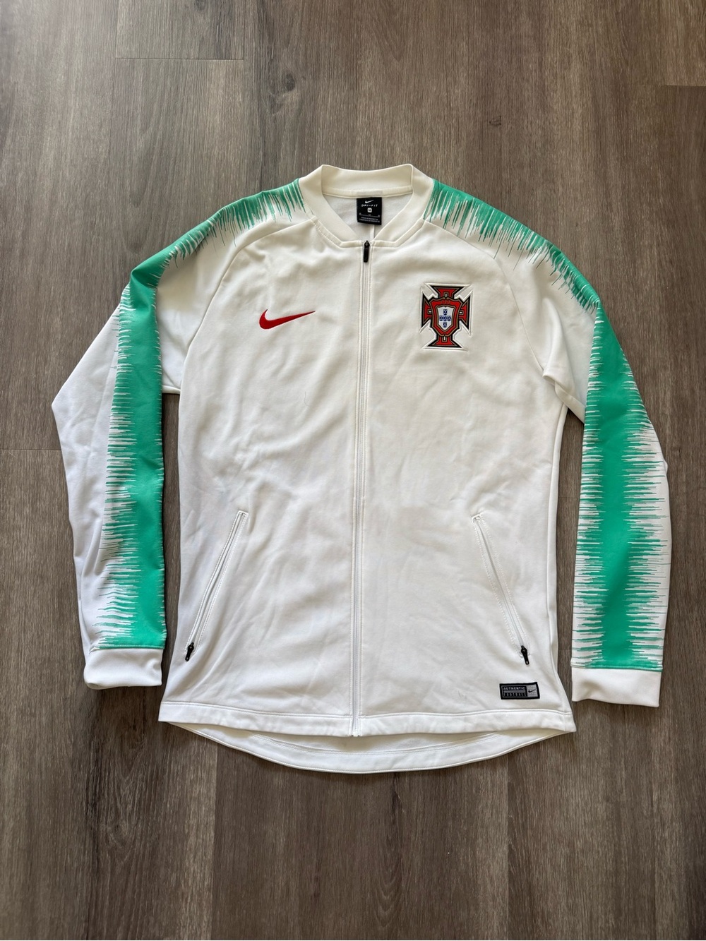 Portugal Nike White Track Jacket with Green Fade Sleeves